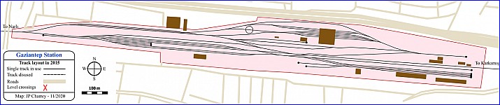 Gaziantep station track layout, 2015 before the station restructuring and electrification